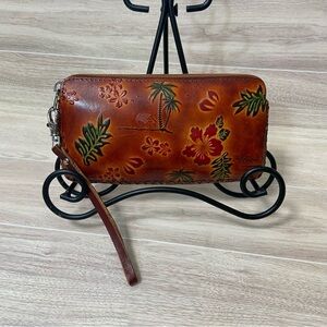 Hawaii Tropical Embossed Leather Wallet Wristlet